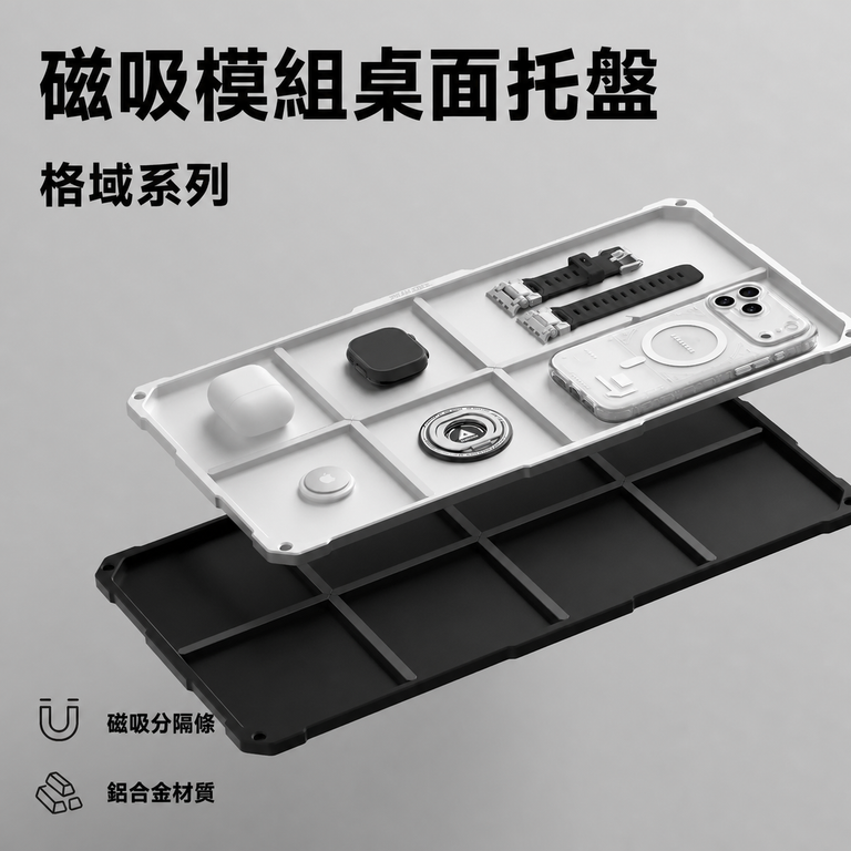 ModTray magnetic organizer tray in silver and black
