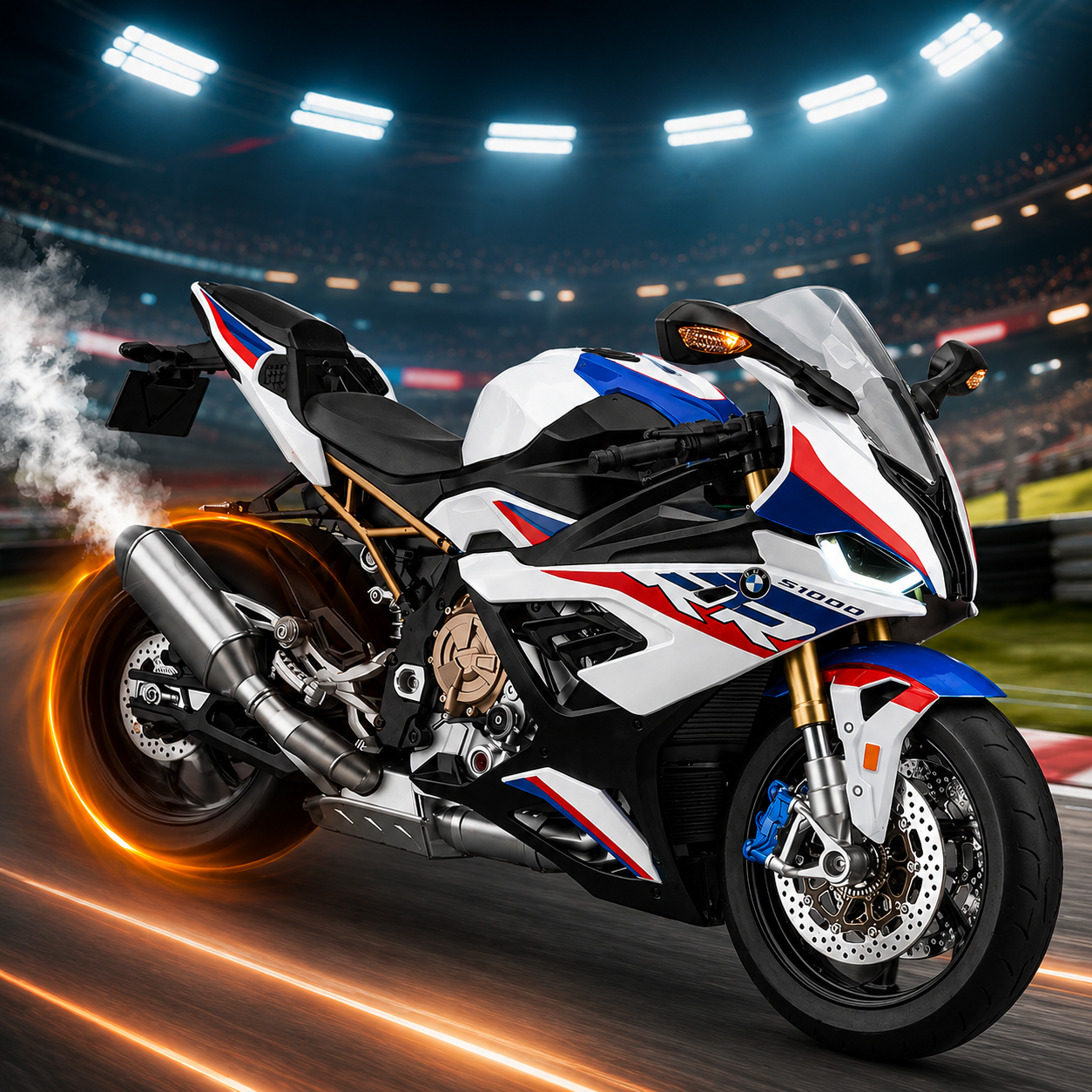 BMW S1000RR white model racing scene